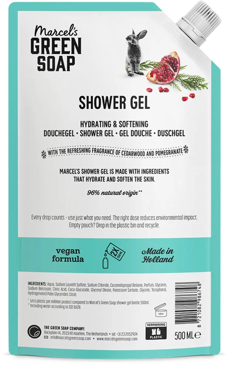 Marcel's Green Soap Douchegel Navulling Ceder & Granaatappel - 6x500ml