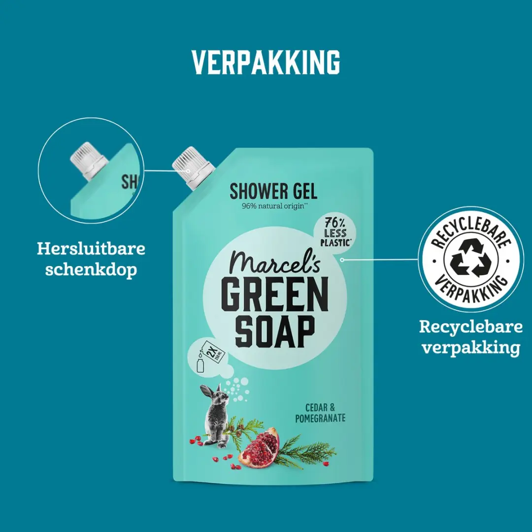 Marcel's Green Soap Douchegel Navulling Ceder & Granaatappel - 6x500ml