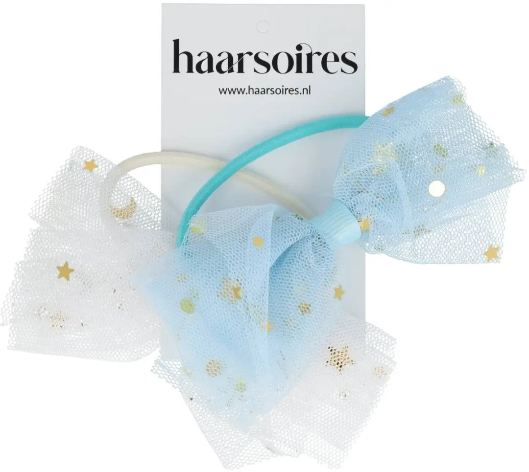Haarsoires Haarelastieken Strik 9cm - Wit/Blauw - 2 Stuks