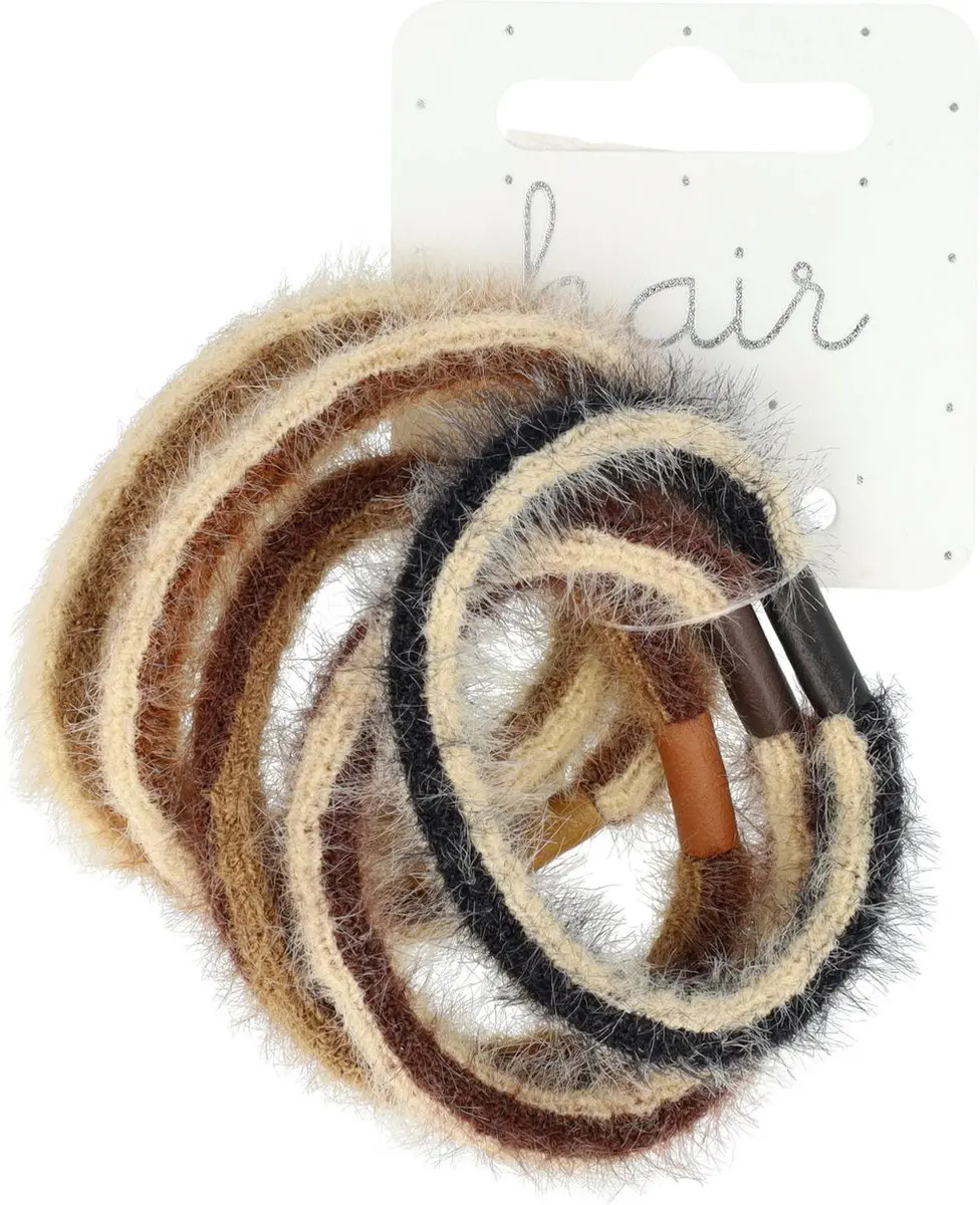 Haarsoires Haarelastieken Basic Furry Naturel - 5 Stuks