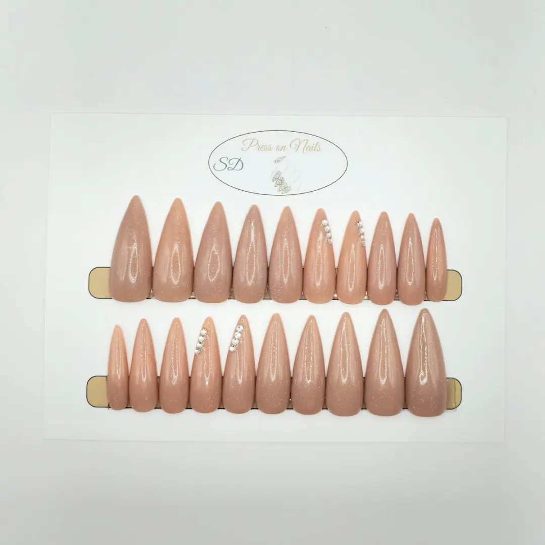 SD Press on Nails B-271 XL Stiletto Kunstnagels Nude Beige - 20 Stuks