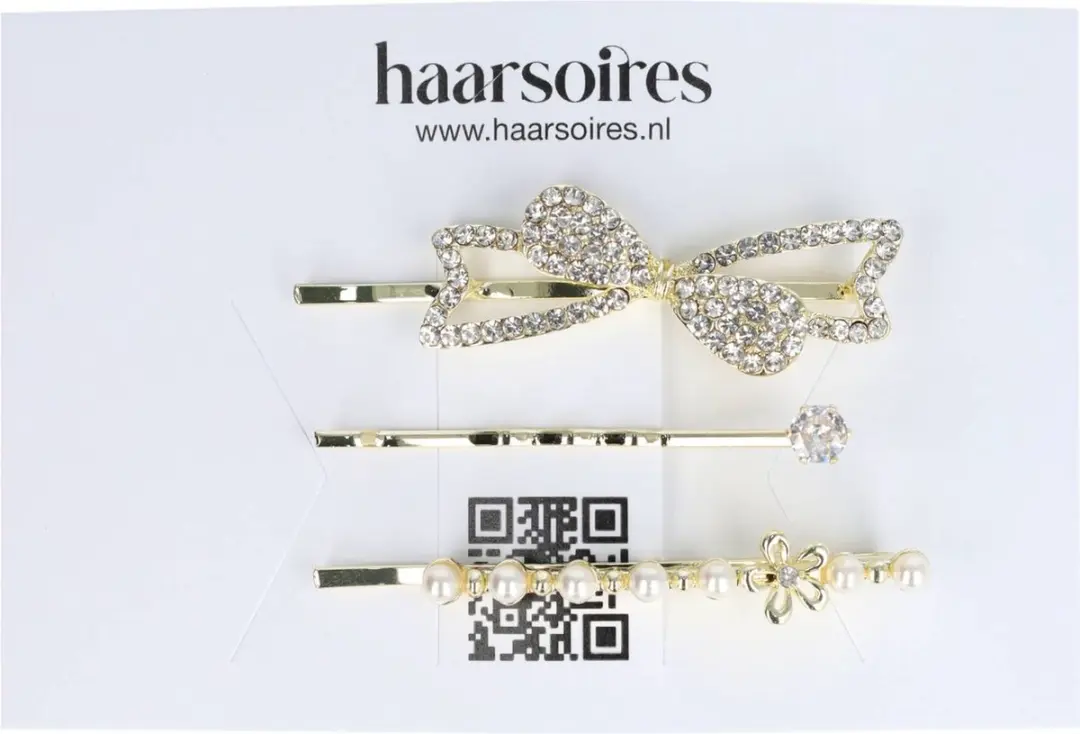 Haarsoires Schuifspeldjes 5cm Goud - Strass & Parel - 3 Stuks