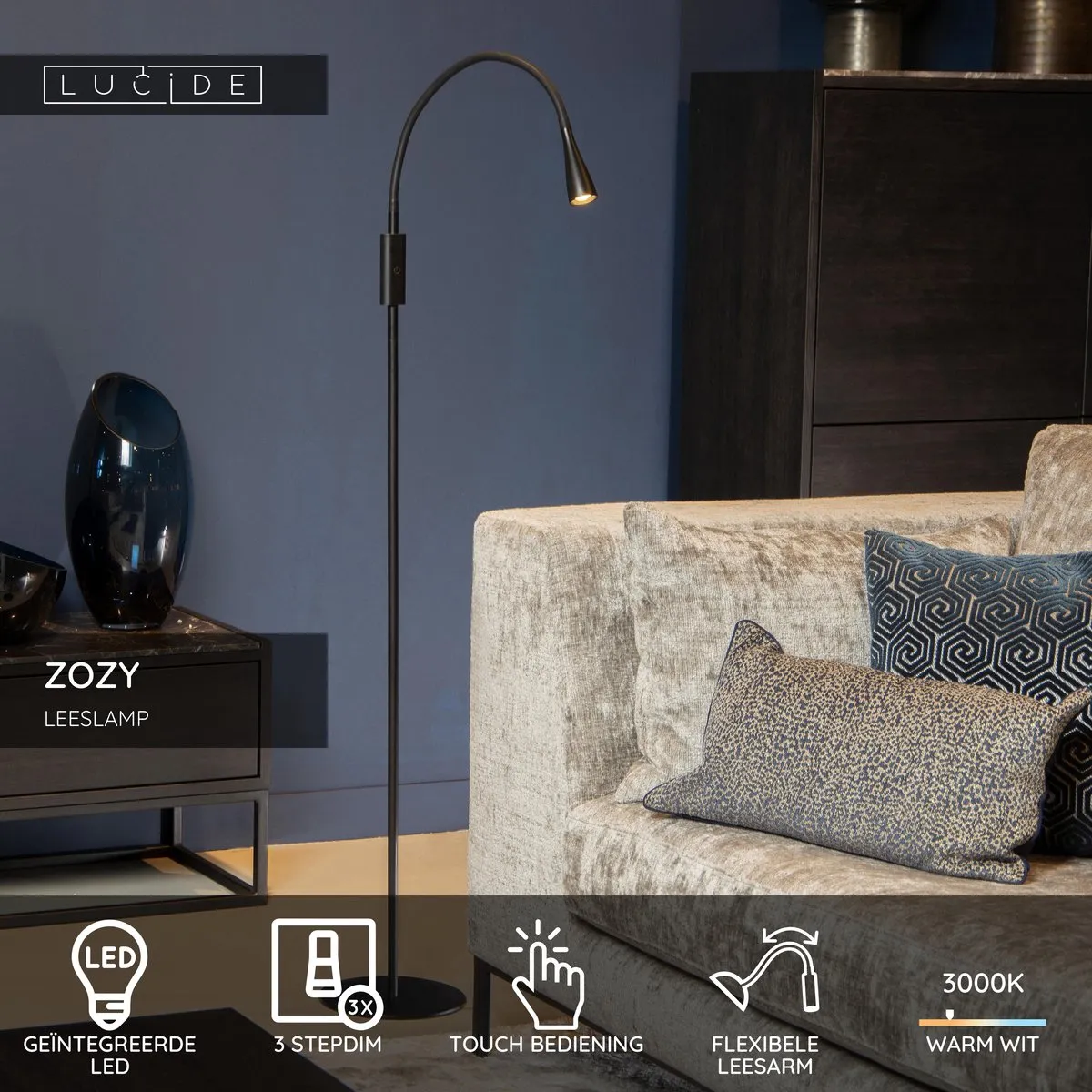 Lucide ZOZY LED Leeslamp 3000K - Zwart