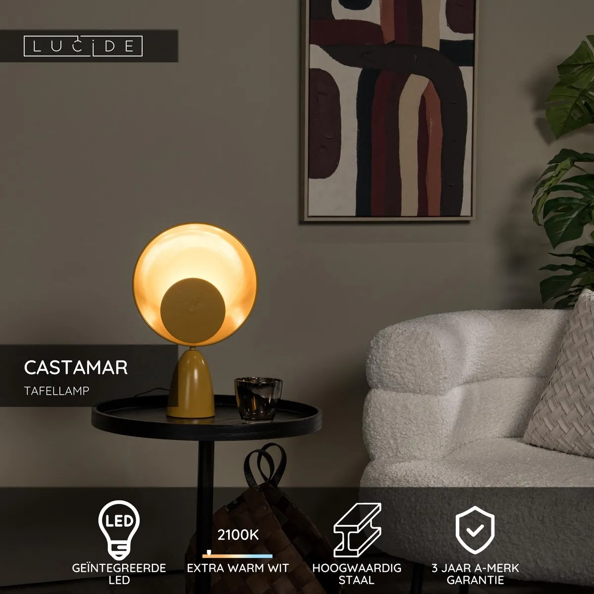 Lucide Castamar Tafellamp Ø25,5cm - 8W LED 2100K - Okergeel