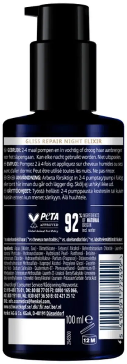 Gliss Night Elixer Overnight Repair - 20 Stuks (6x100ml)
