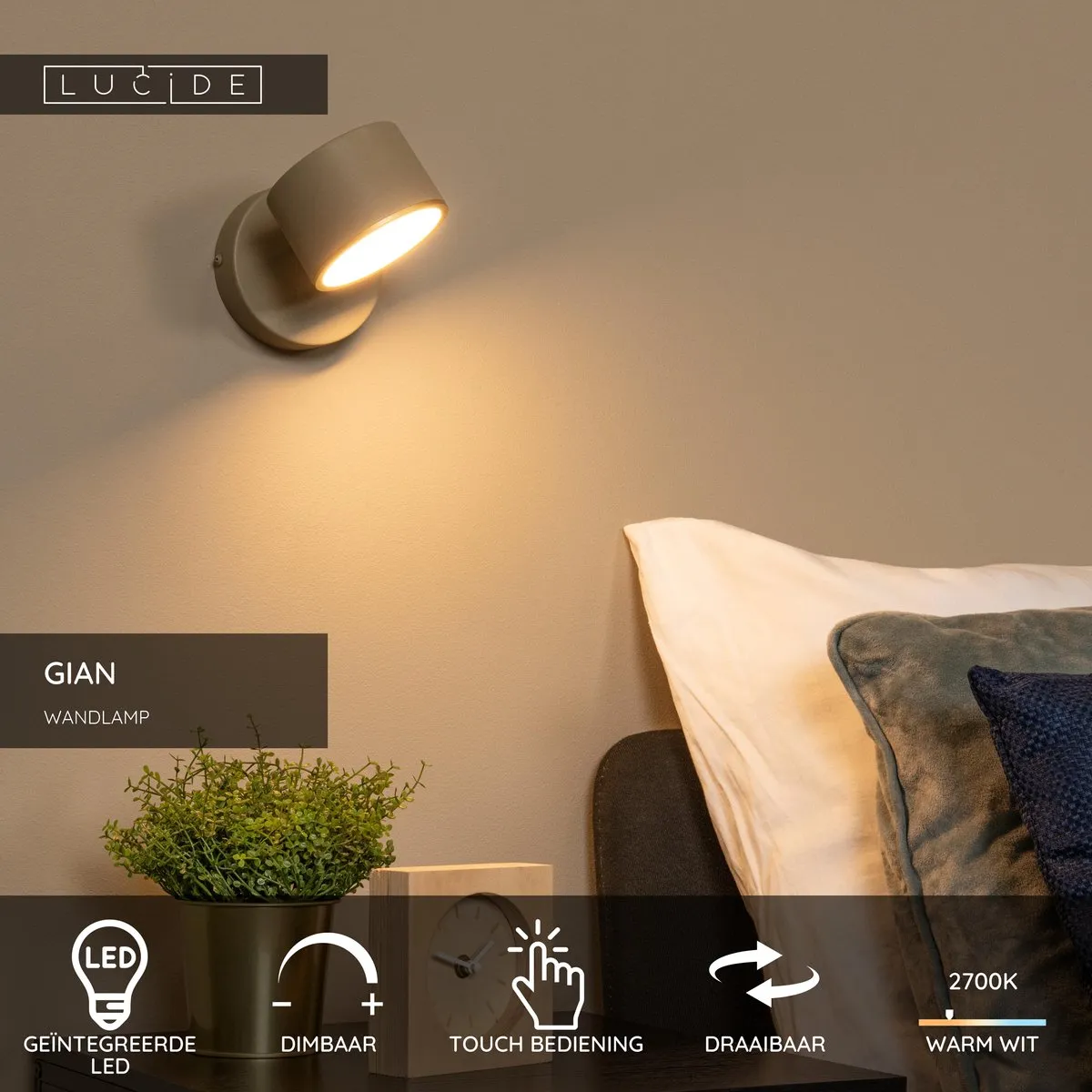 Lucide GIAN Wandlamp LED 9W 2700K - Taupe