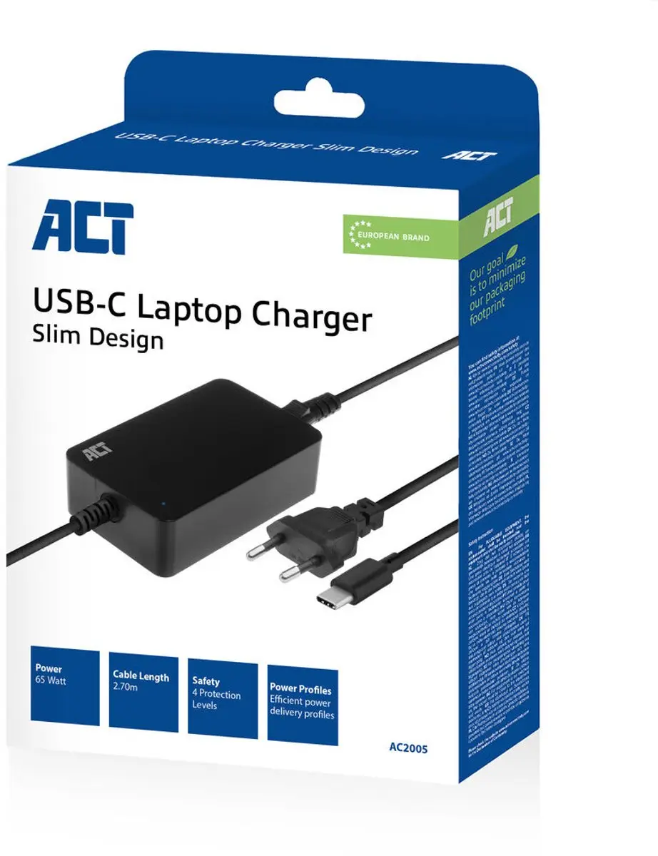 ACT AC2005 USB-C Laptoplader 65W - Zwart