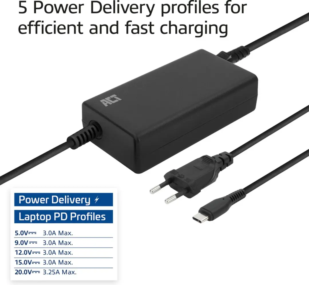 ACT AC2005 USB-C Laptoplader 65W - Zwart