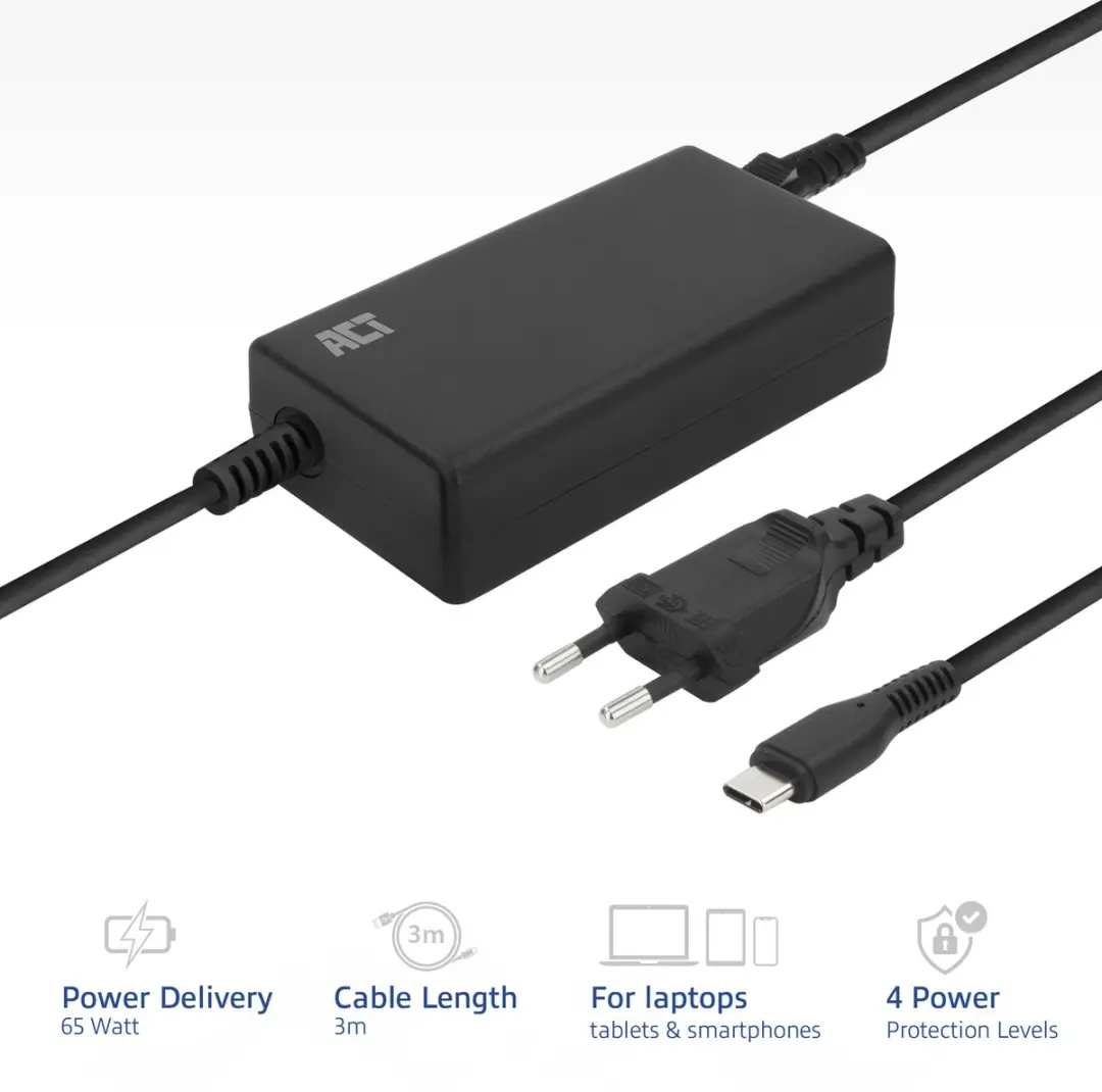 ACT AC2005 USB-C Laptoplader 65W - Zwart