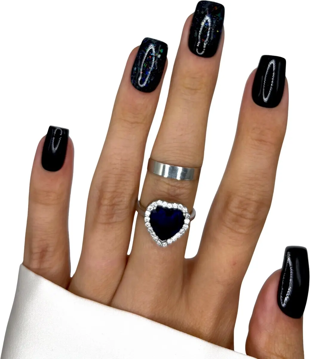 SD Press on Nails Black Magic Plaknagels - Medium Square - Zwart Glitter - 20 Stuks
