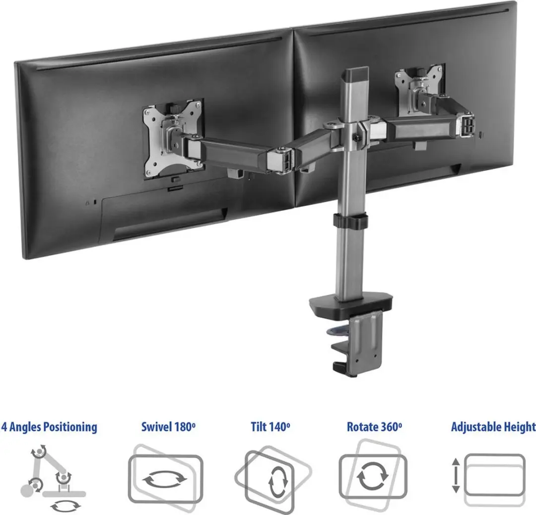 ACT Monitor Bureausteun AC8336 - 2 Schermen tot 32" - Zilver