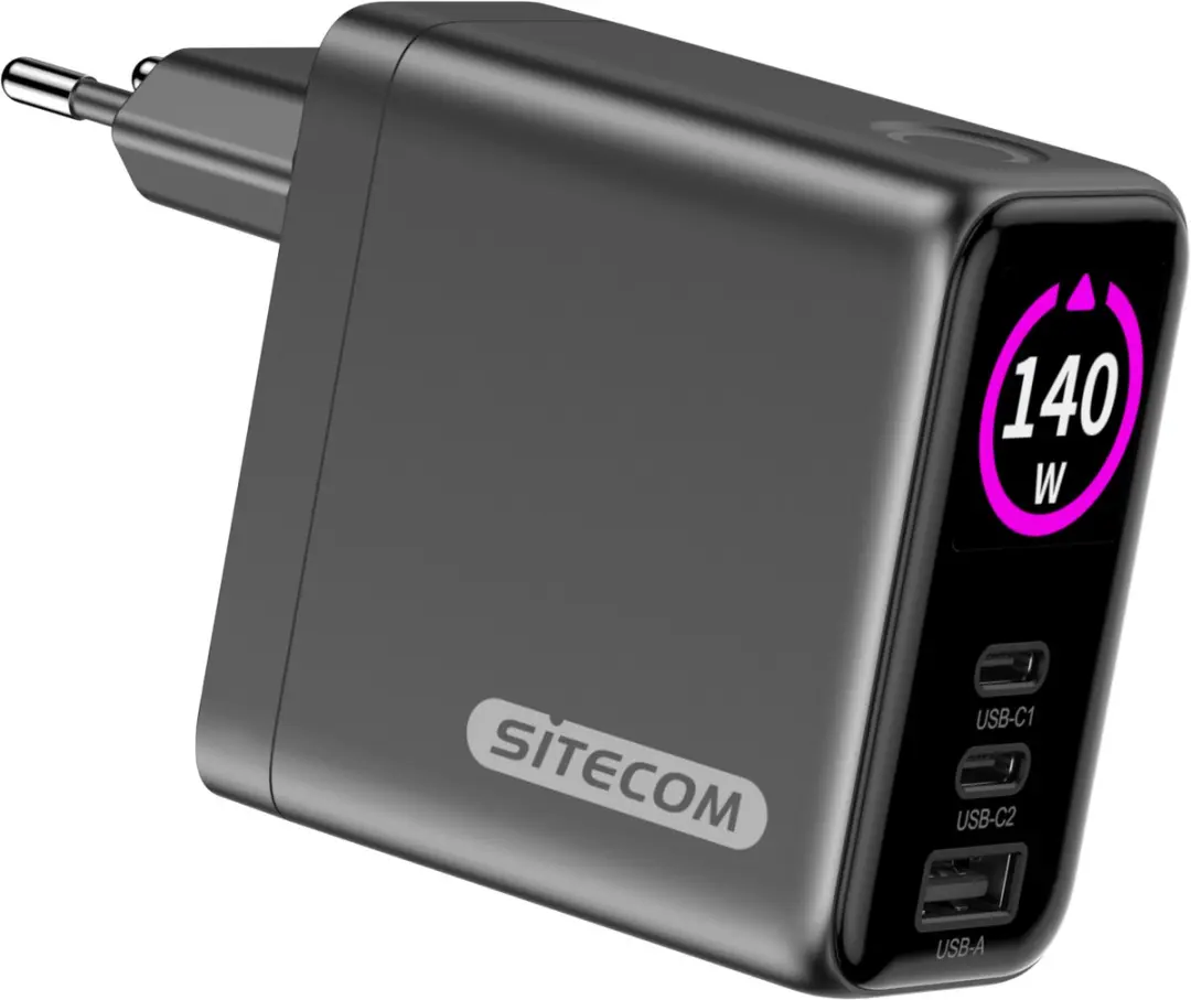 Sitecom CH-1203 140W GaN Wandoplader - 3x USB-C - Zwart/Grijs - afbeelding 6 van 6
