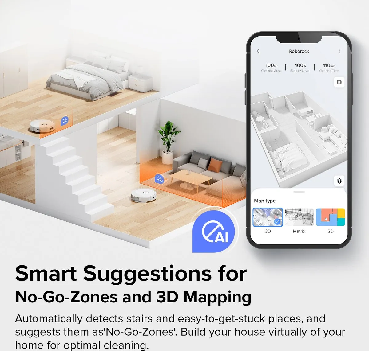 Roborock Q8 Max - Robotstofzuiger - Wit - Borstel Dubbele reinigingskracht - Tech Obstakel Vermijden