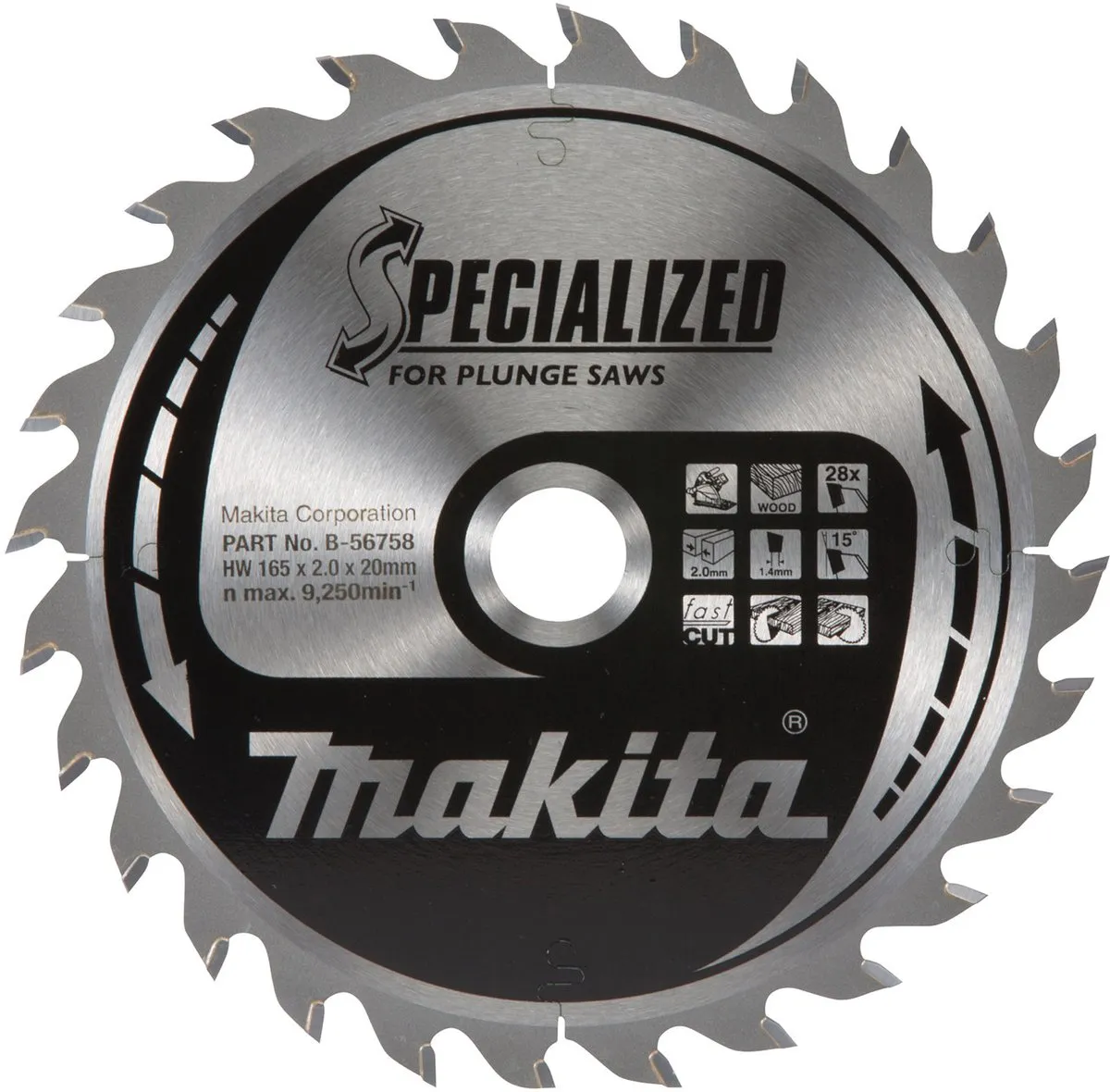Makita B-56758 Invalcirkelzaagblad Hout 165mm