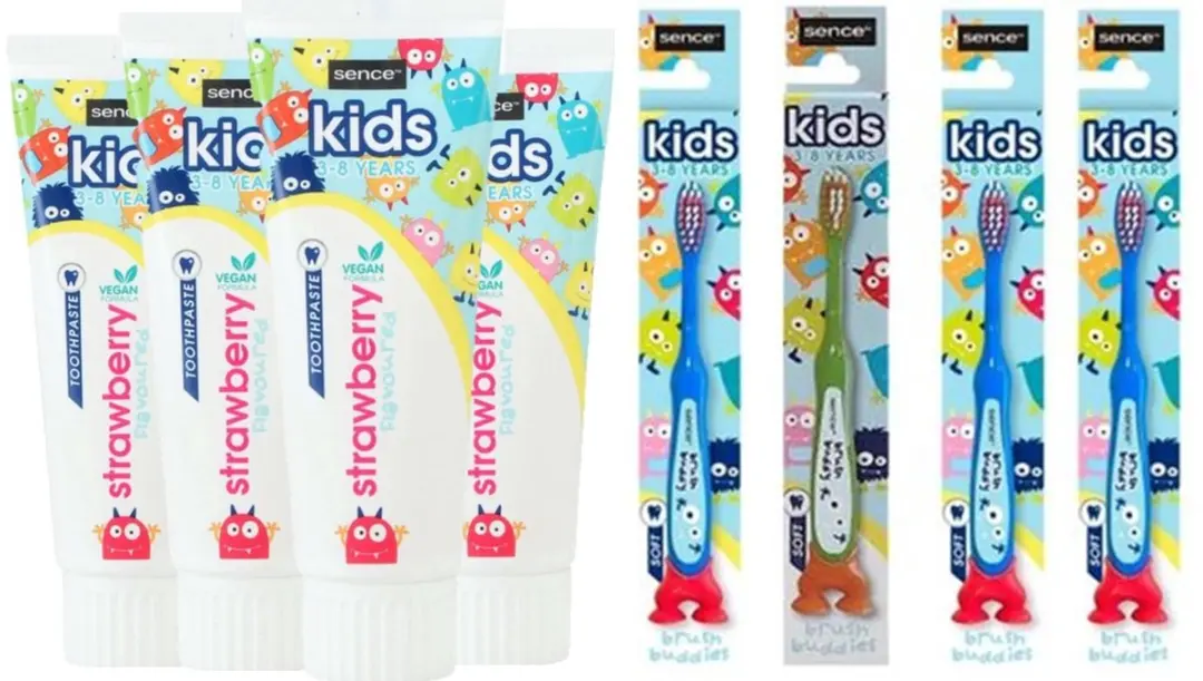 Sence Tandpasta Kids Aardbei 75ml & Tandenborstels Brush Bunnies