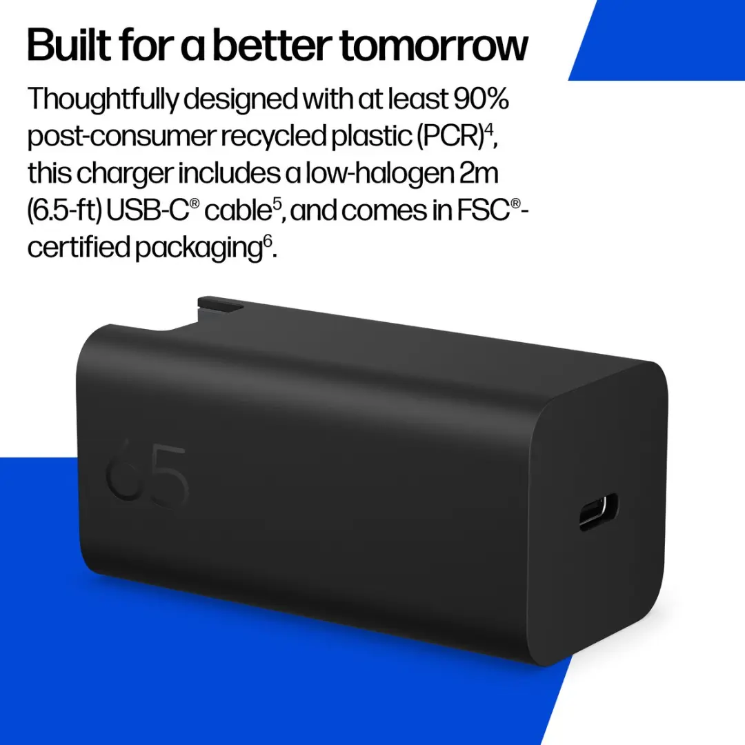 HP 65W GaN USB-C Oplader C90MRAA#ABB - Zwart