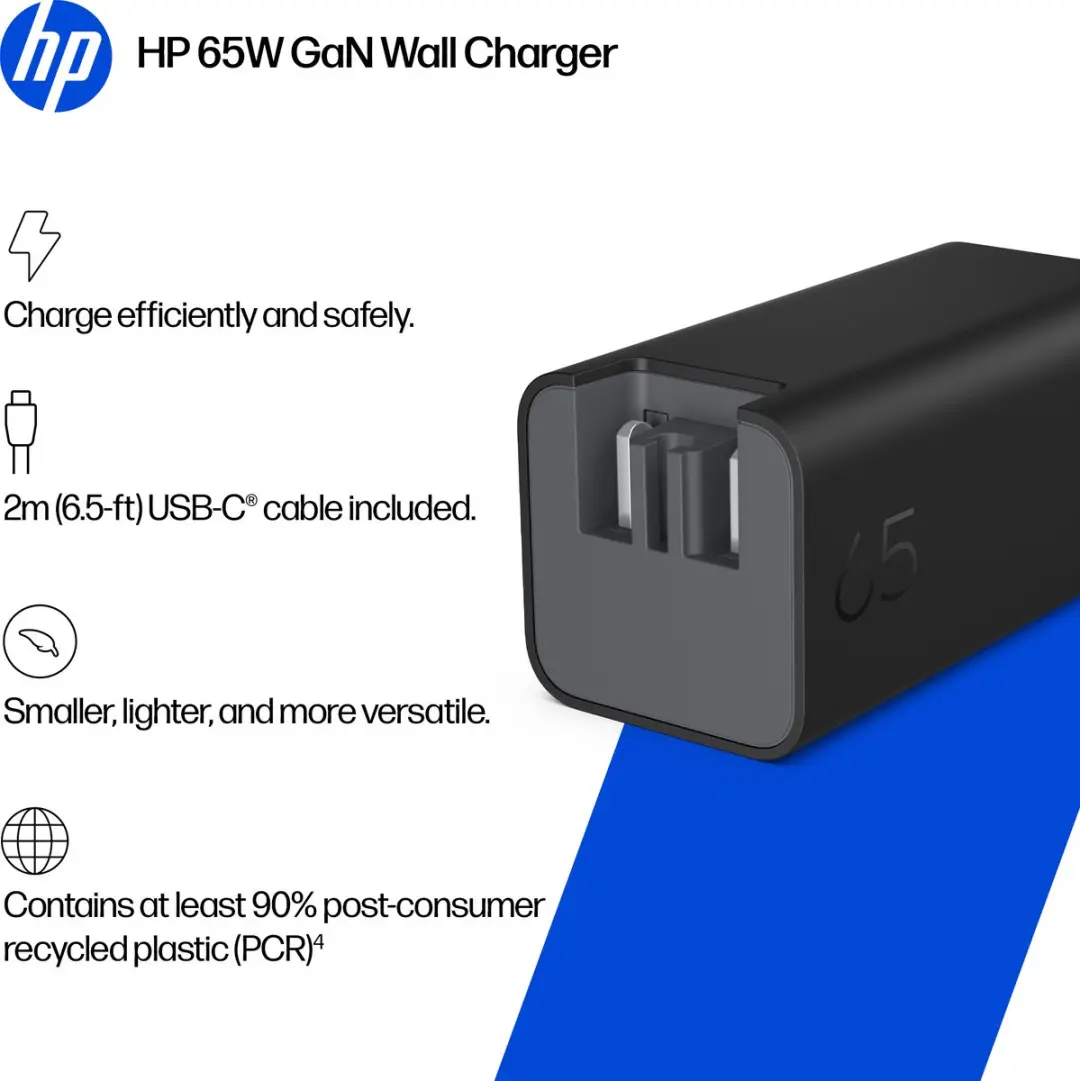 HP 65W GaN USB-C Oplader C90MRAA#ABB - Zwart