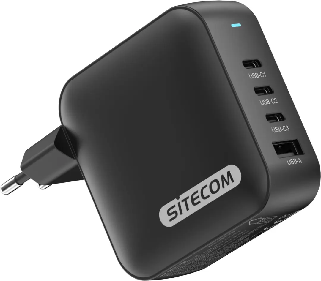 Sitecom 165W USB-C Wall Charger - 4 Poorten - Zwart
