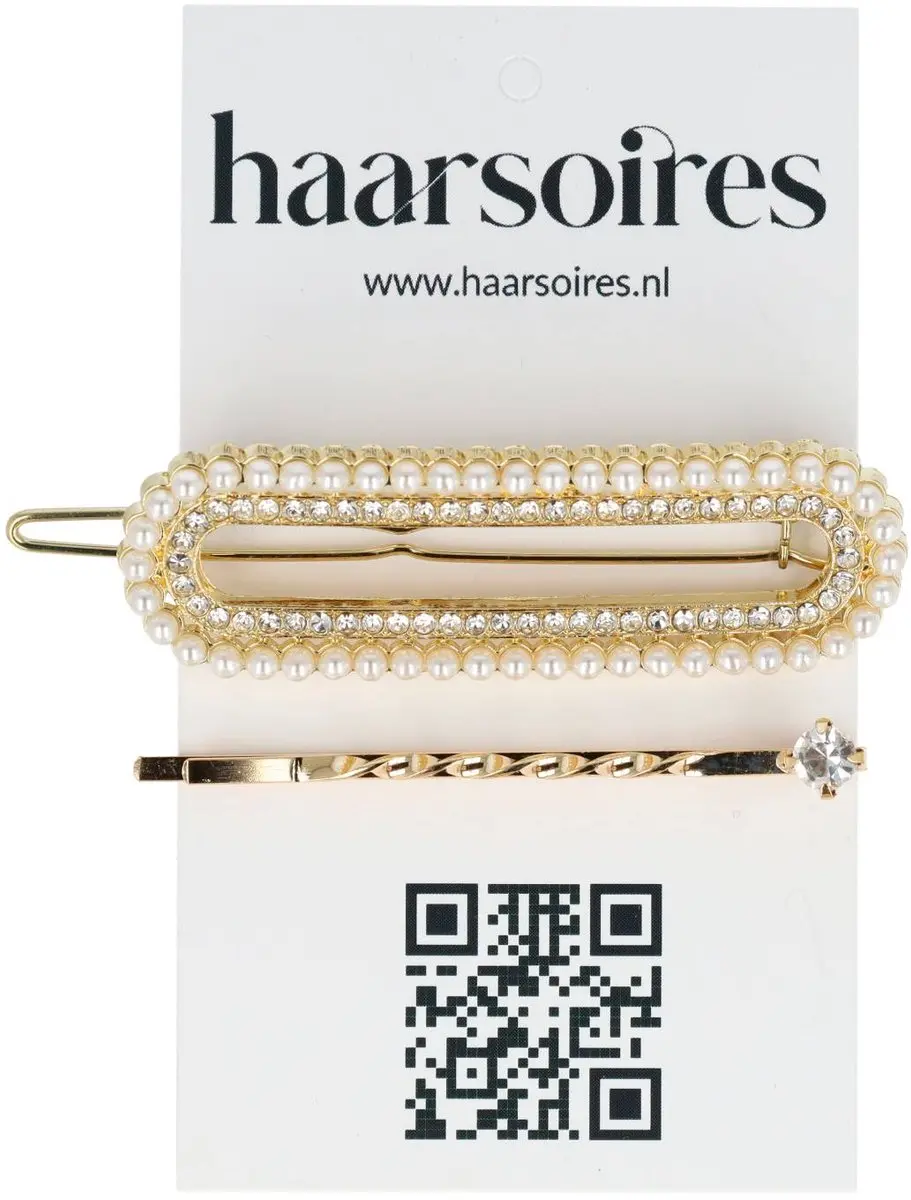 Haarsoires Haarspeld 6cm - Recht Parel Strass - Goud Wit - 2 Stuks