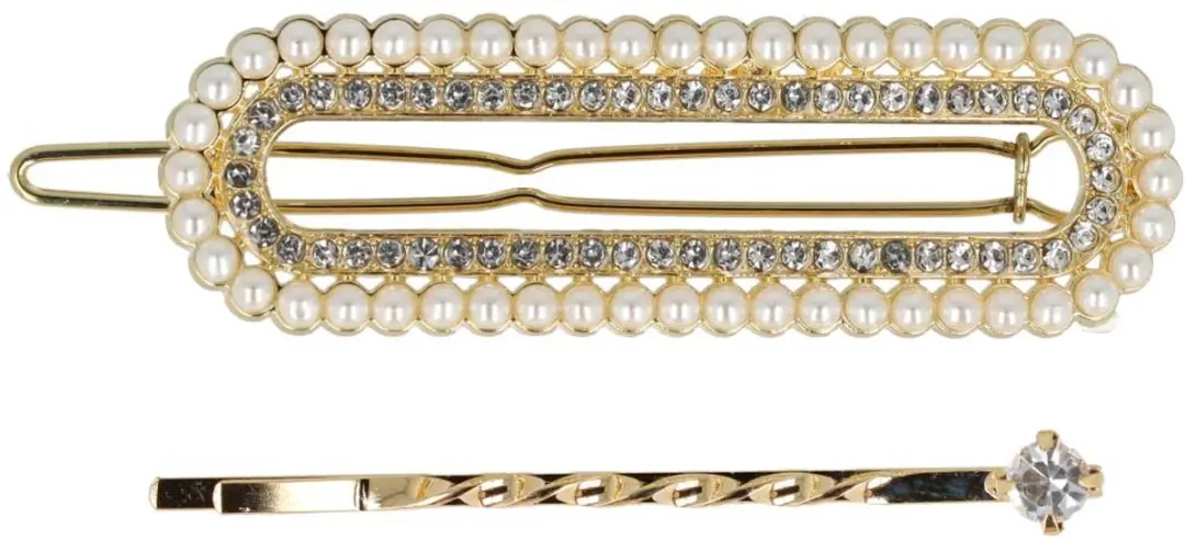 Haarsoires Haarspeld 6cm - Recht Parel Strass - Goud Wit - 2 Stuks