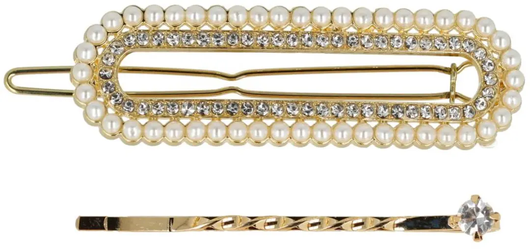Haarsoires Haarspeld 6cm - Recht Parel Strass - Goud Wit - 2 Stuks
