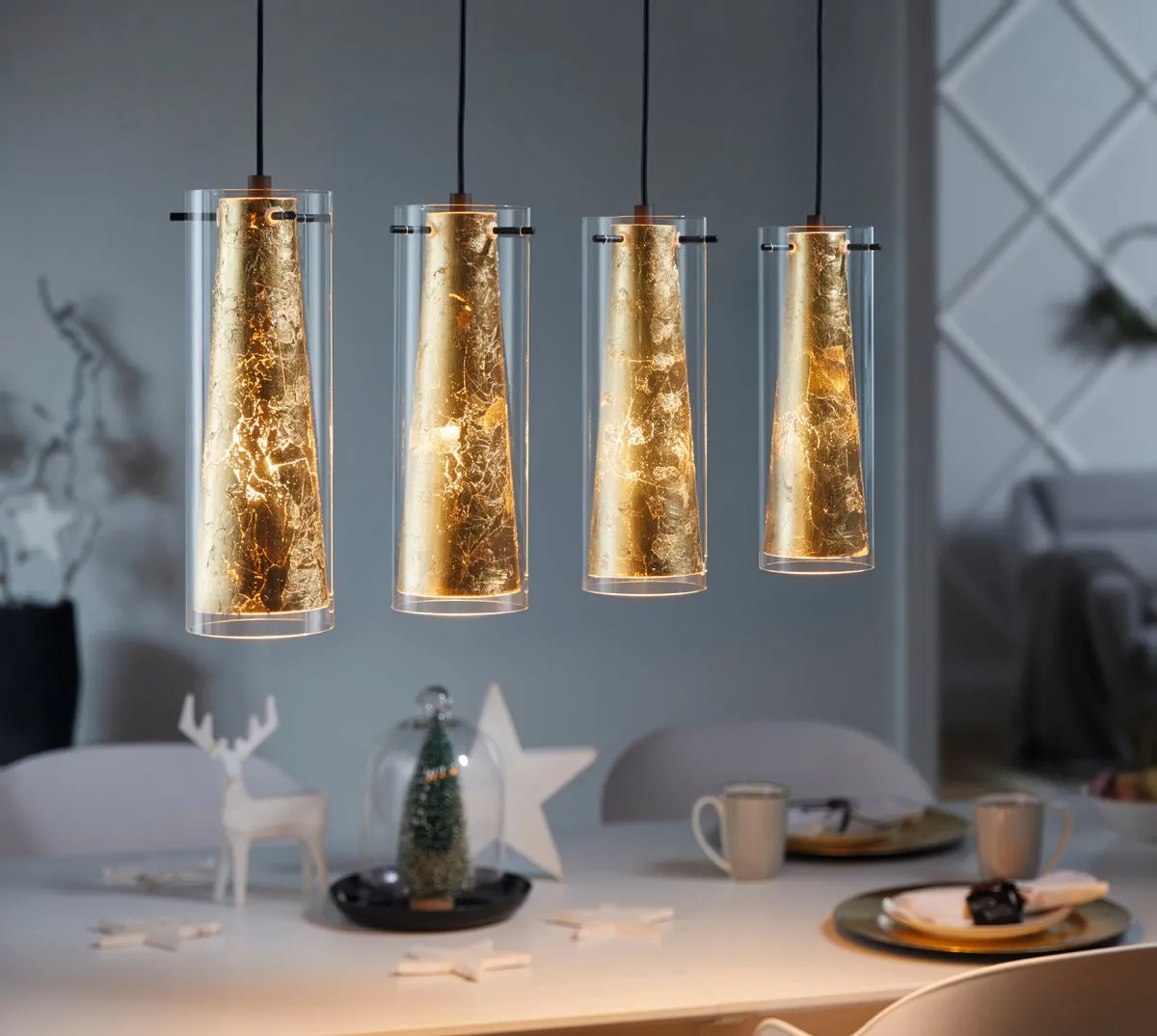 Eglo Pinto Gold Hanglamp E27 - 3 Lichthoorns - 90,5 cm - Zwart/Goud - afbeelding 6 van 6