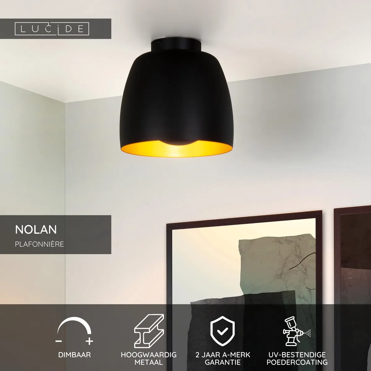 Lucide NOLAN Plafondlamp Ø24cm - 1xE27 - Zwart