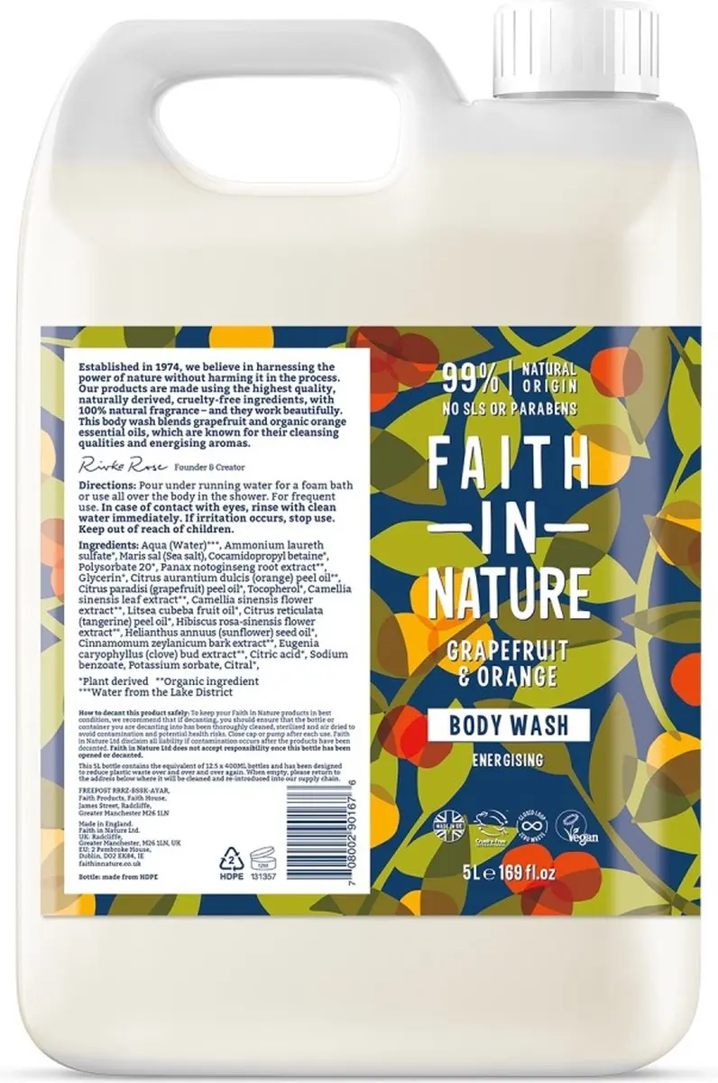 Faith In Nature Grapefruit & Sinaasappel Bad- en Douchegel 5L