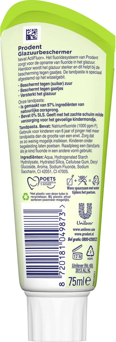 Prodent Tandpasta Glazuurbeschermer 75ml - Kindertandpasta 6+