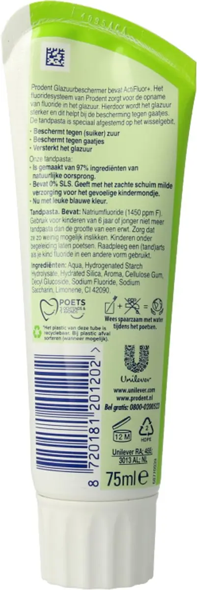 Prodent Tandpasta Glazuurbeschermer 75ml - Kindertandpasta 6+