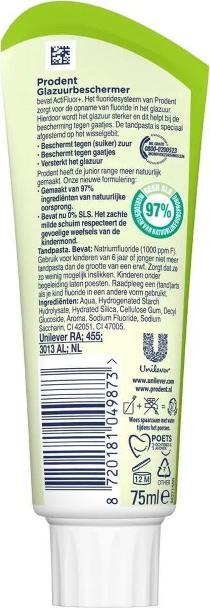 Prodent Tandpasta Glazuurbeschermer 75ml - Kindertandpasta 6+