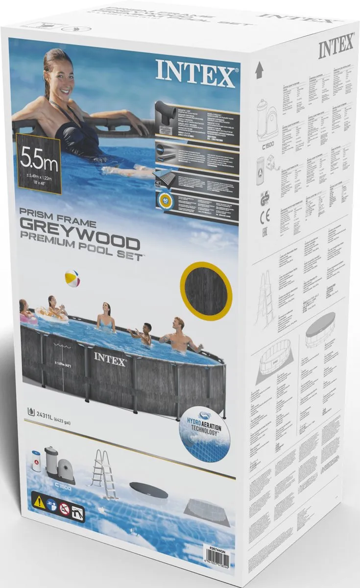 Intex Prism Frame 26744GN Opzetzwembad - Ø549x122cm - Grijze houtlook