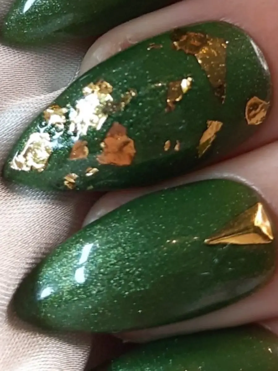 SD Press on Nails No. 57 Mother Earth - 20 Stuks - Medium Stiletto - Groen/Goud - afbeelding 6 van 6