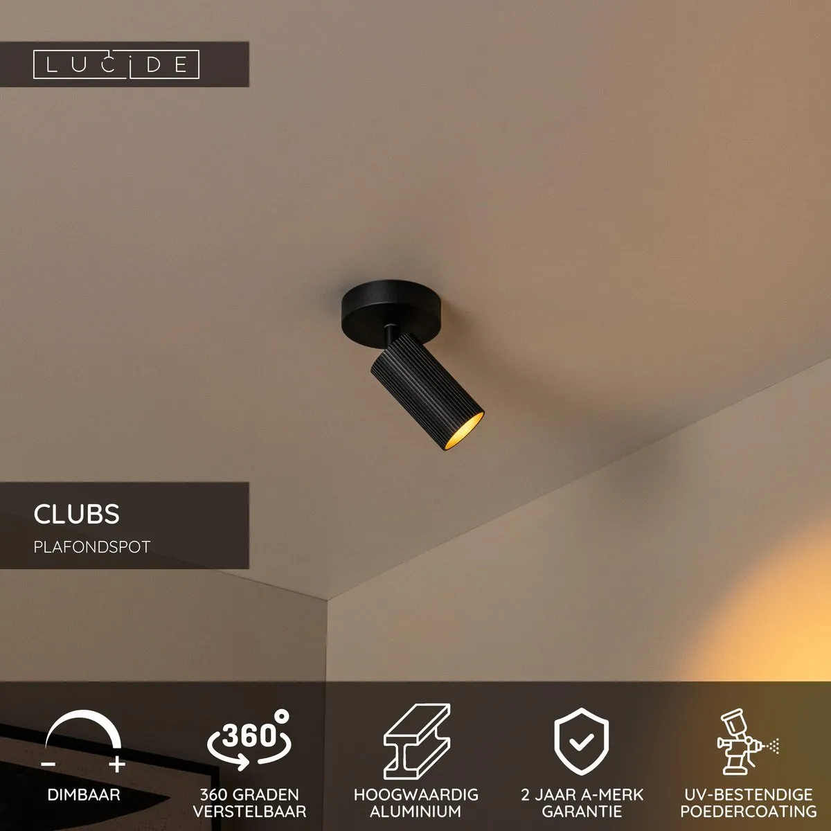 Lucide CLUBS Plafondspot GU10 - 1x40W - Zwart