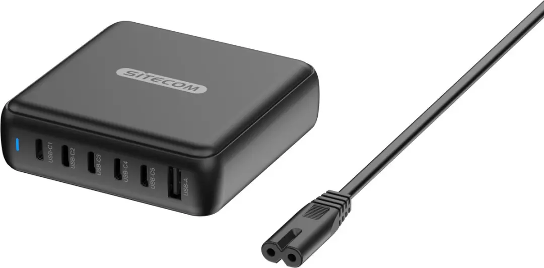 Sitecom 200W Desktop Charger - 6 Poorten - Zwart