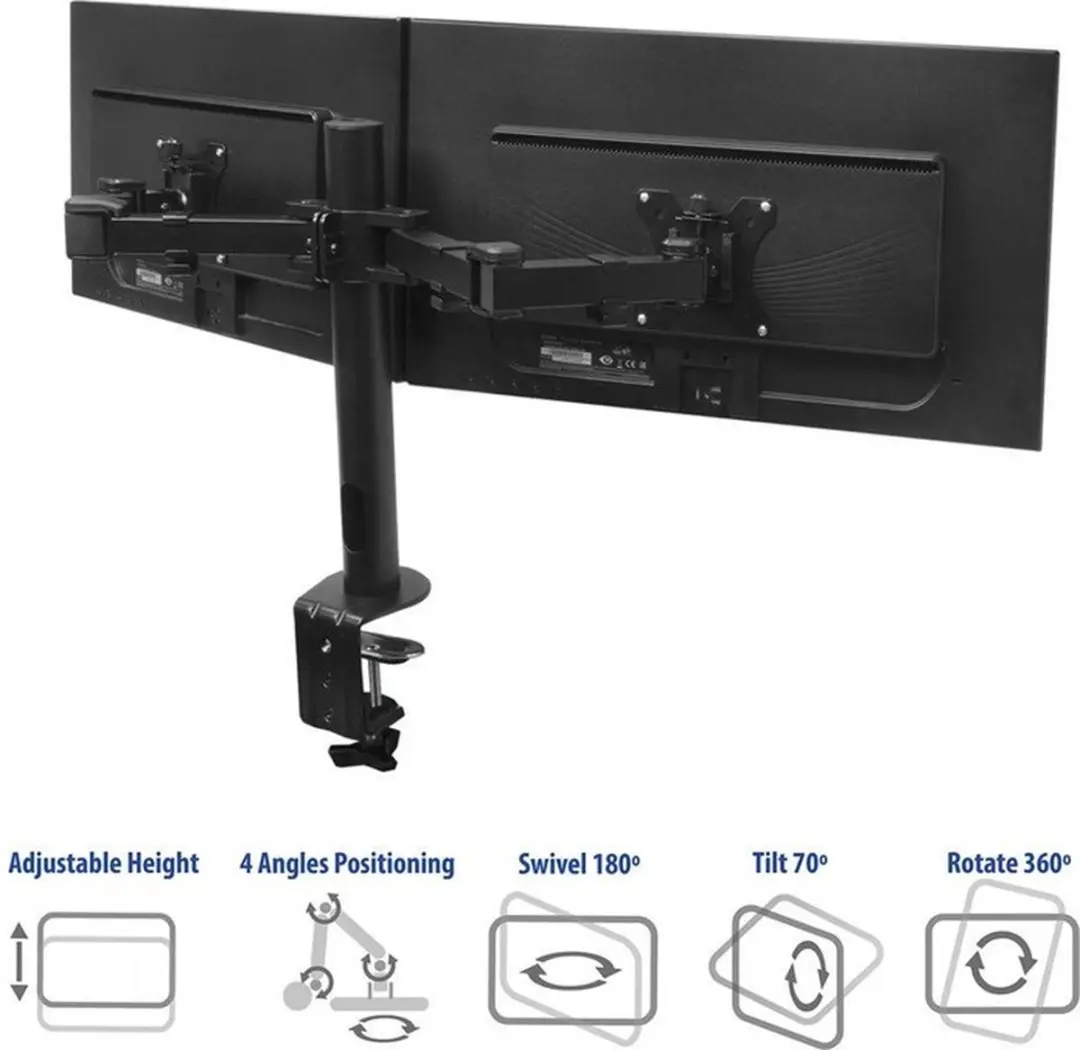 ACT Monitorarm AC8326 - 2 Schermen tot 32" - Hoogte verstelbaar - Zwart