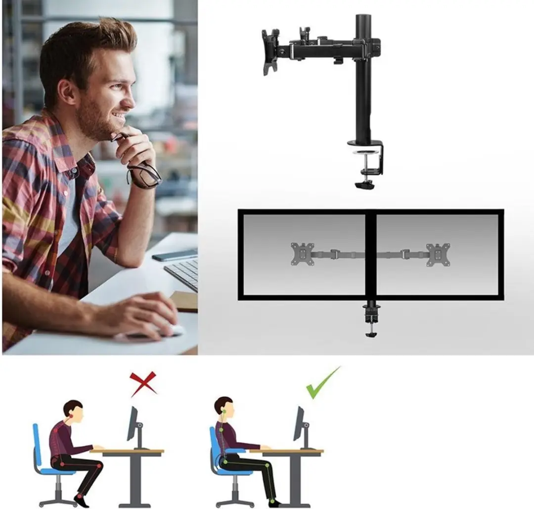 ACT Monitorarm AC8326 - 2 Schermen tot 32" - Hoogte verstelbaar - Zwart