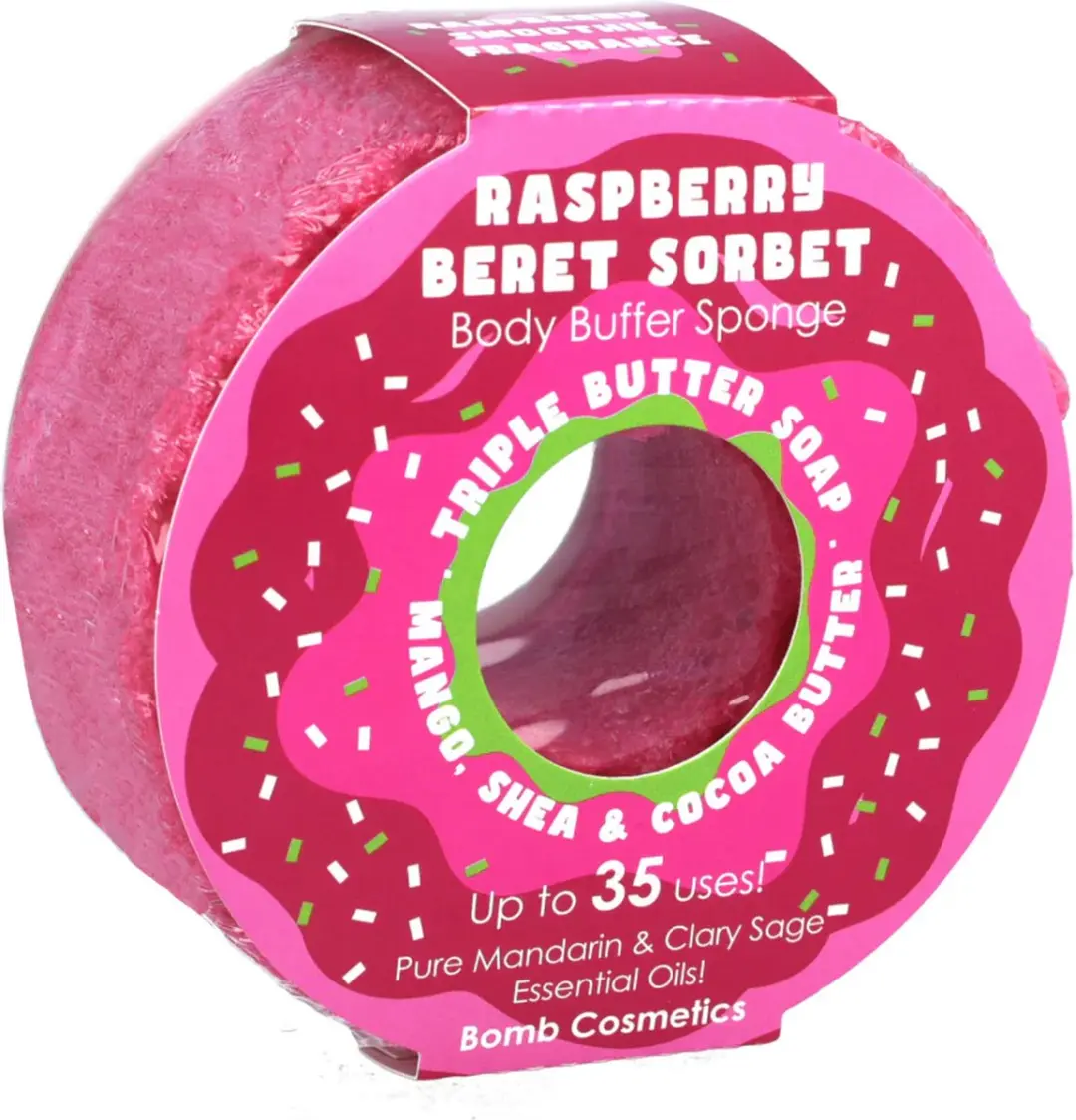 Bomb Cosmetics Raspberry Beret Sorbet Donut Body Buffer 200g