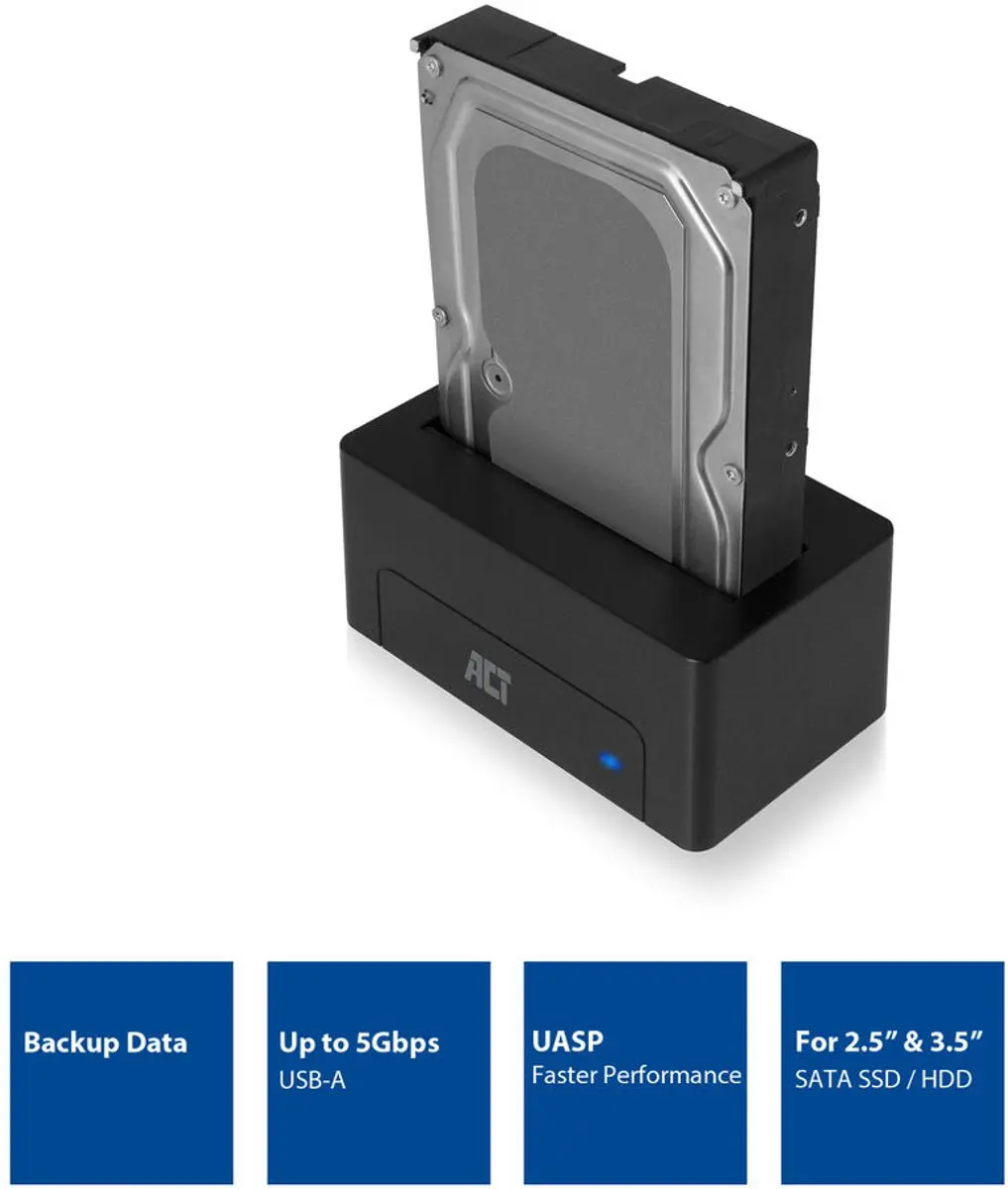 ACT AC1500 Harde Schijf Docking Station - USB 3.0 - Zwart