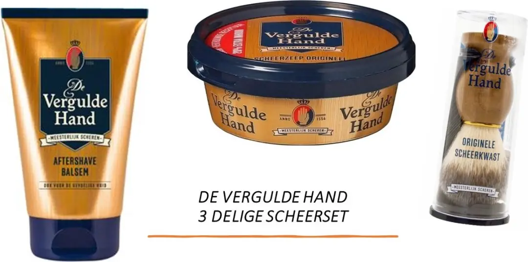 Vergulde Hand Pakket - After Shave Balsem Scheerzeep Scheerkwast - 3 Stuks