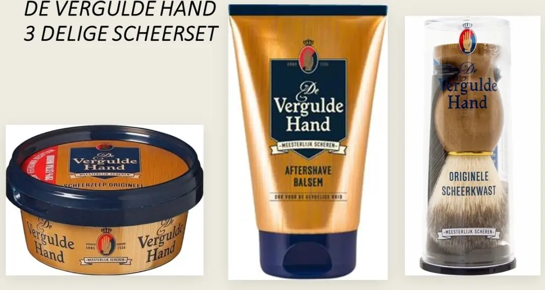 Vergulde Hand Pakket - After Shave Balsem Scheerzeep Scheerkwast - 3 Stuks
