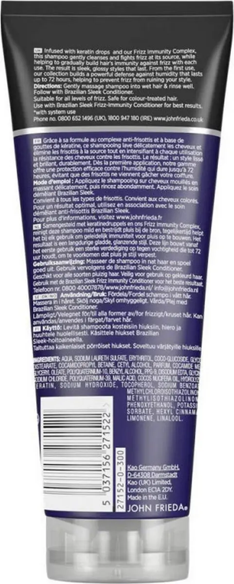 John Frieda Frizz Ease Brazilian Sleek Shampoo 250ml