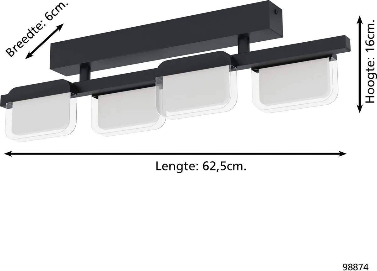 Eglo Ervidel Plafondlamp LED 62,5cm - 6 Lichtpunten - Zwart