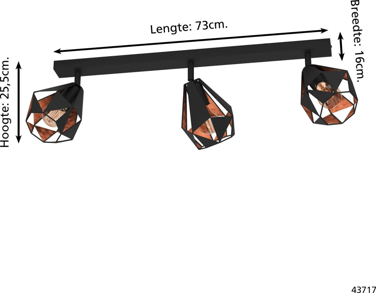 Eglo Carlton 7-Spot Plafondlamp 73cm - Zwart/Koper - afbeelding 6 van 6