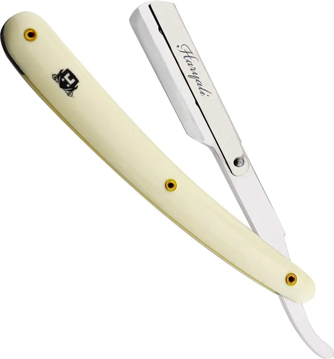 Haryali London Cutthroat Scheermes - Ivoorkleur - Lederen etui