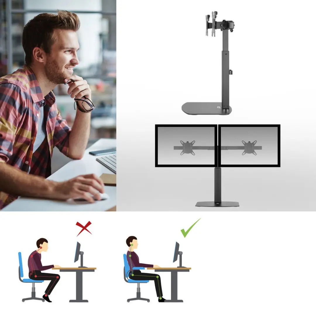 ACT AC8332 Gasveer Monitorbureausteun 2x tot 27" - Zwart