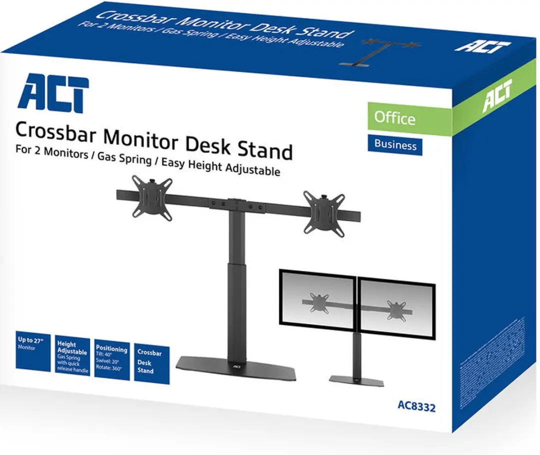 ACT AC8332 Gasveer Monitorbureausteun 2x tot 27" - Zwart
