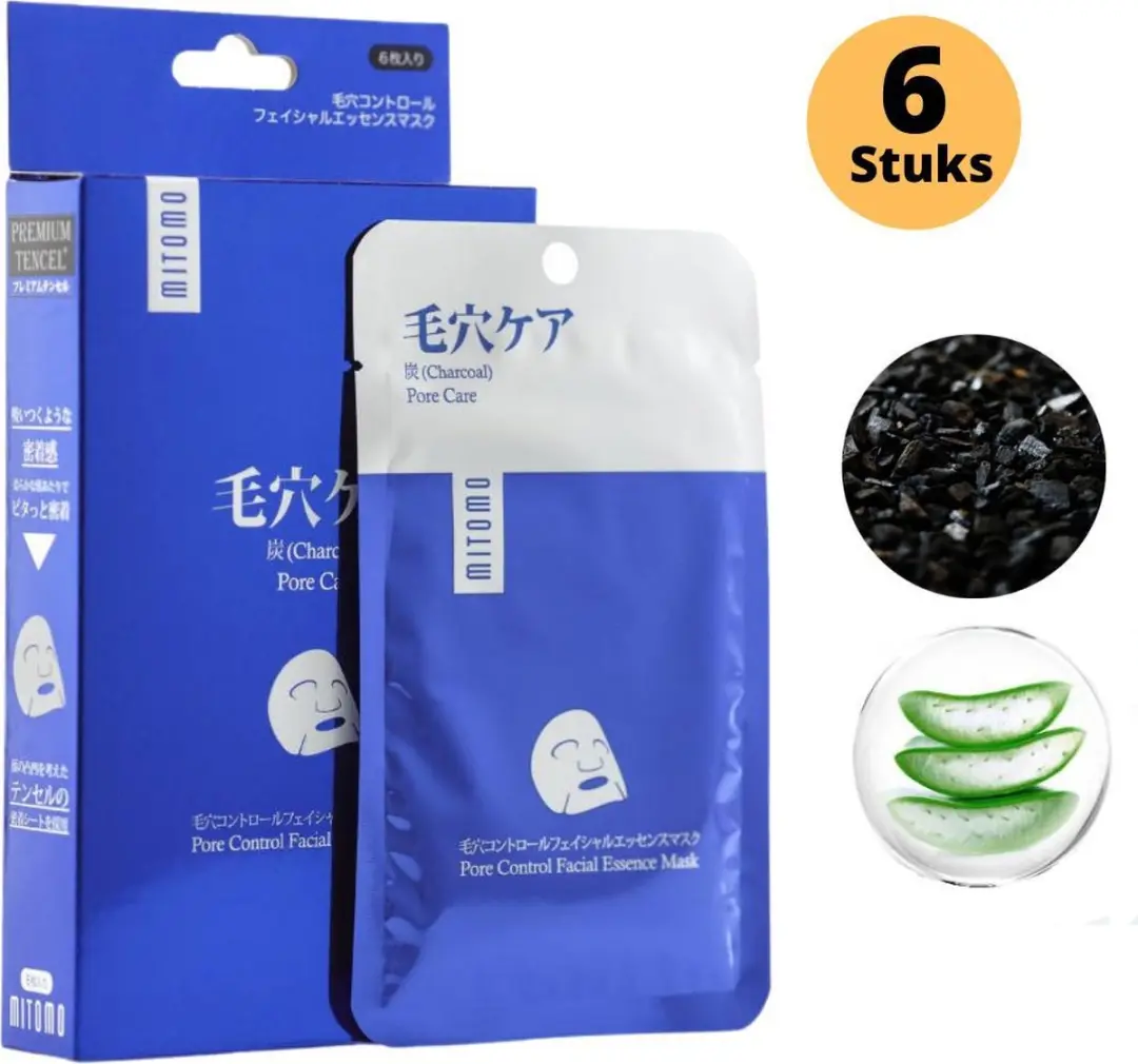 Mitomo Charcoal Pore Care Essence Gezichtsmasker - 6x25g