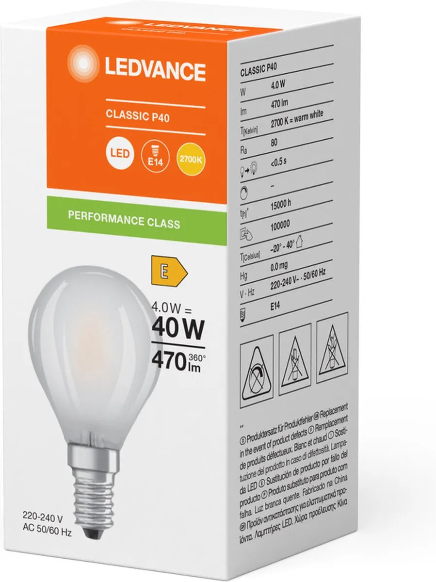 LEDVANCE LED Filament Kogellamp E14 4W 470lm - Mat Glas Ø45mm
