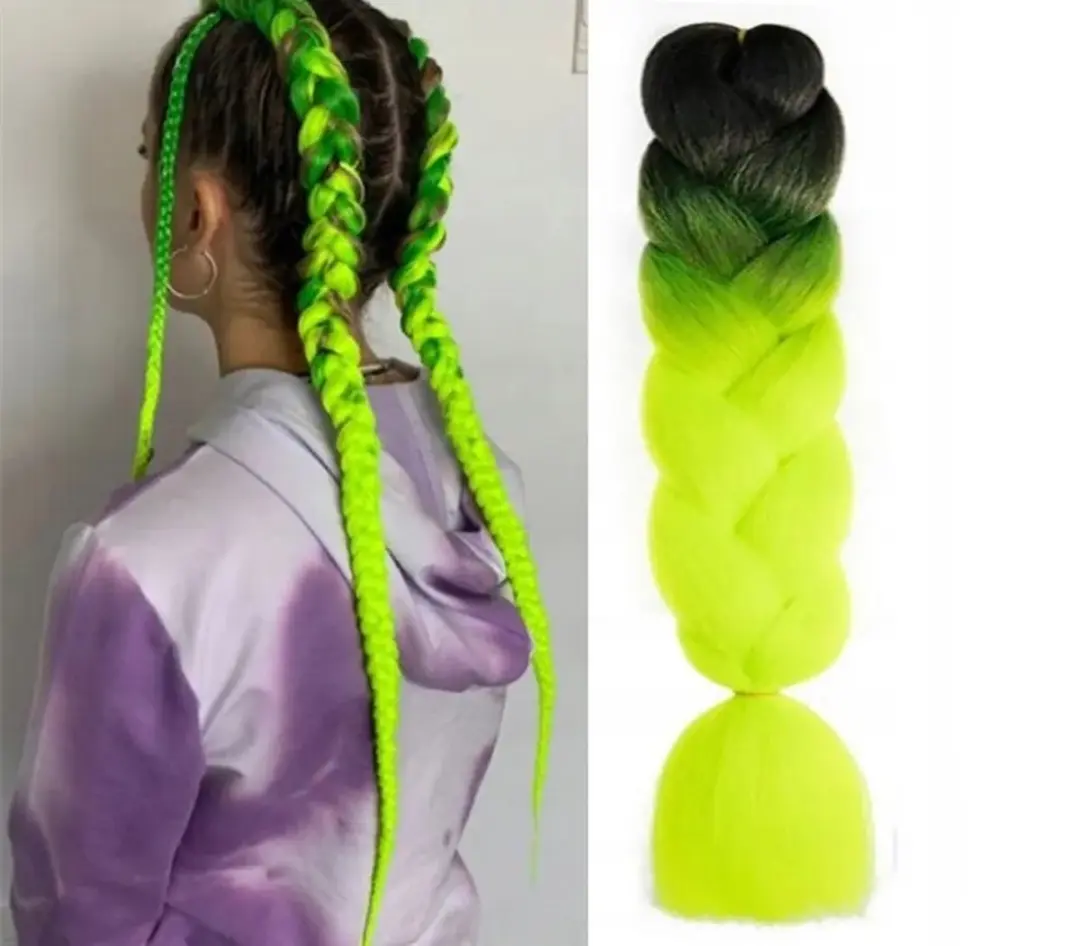 Haarsoires Imitatiehaar Jumbo Braids 60cm - Geelgroen